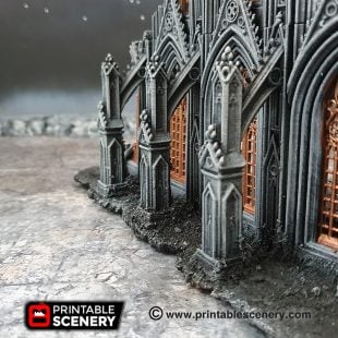 3D printed, gothic cathedral, 40K terrain, flying buttresses, OpenLOCK