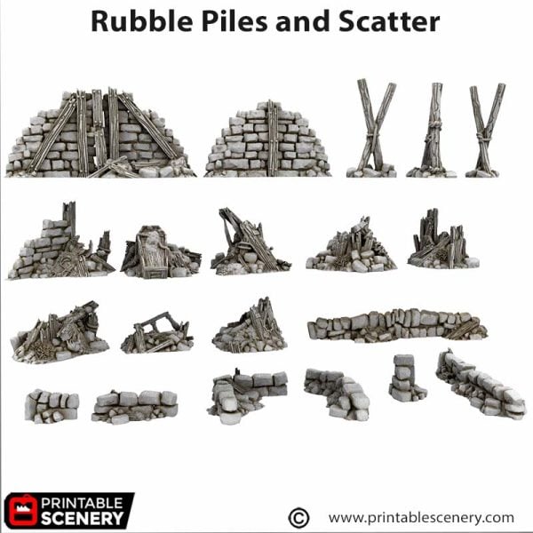 3D printed Rubble piles and scatter